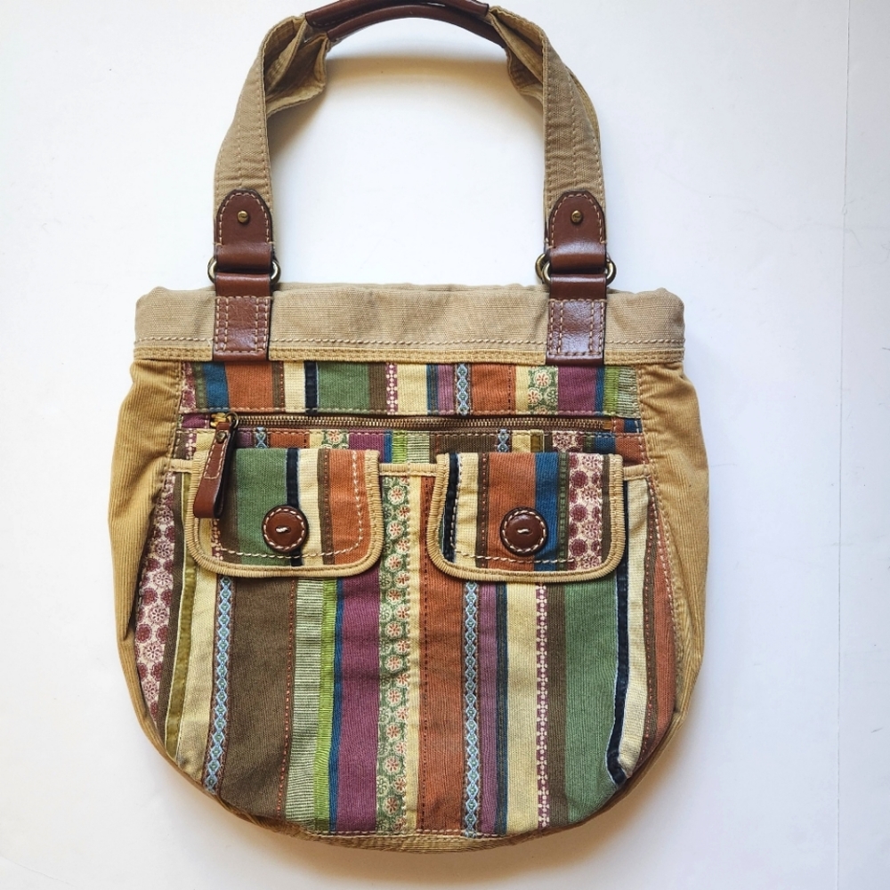 Fossil Modern Vintage Colorful Leather and Courderoy Medium Size Shoulder Bag